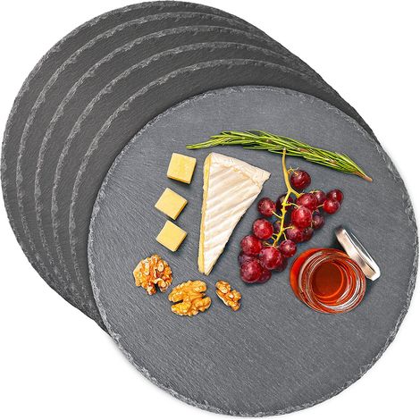 Ensemble de 6 plats ronds en ardoise naturelle de 30 cm de diamètre, parfaits pour le service et la décoration. (1/5)