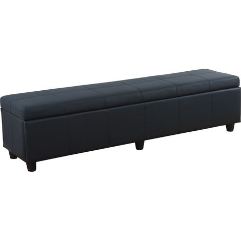 Banc banquette Kriens XXL, 180x45x45cm, similicuir, noir mat (1/5)