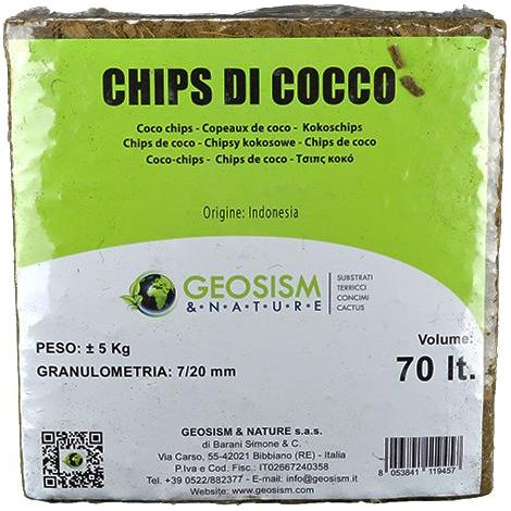 Fibra di cocco (chips di cocco) in mattonella Geosism, 7/20 mm (c.ca 5 kg - 70 lt)