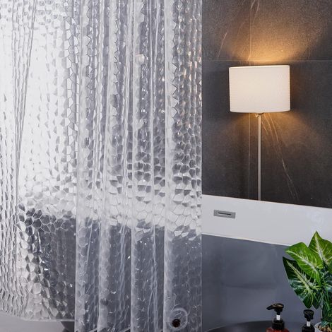 c Rideau Douche,Imperméable,Semi Transparent,180x200cm,Rideaux Baignoire Long,Antibactérien,Anti Moisissure,avec 12 Crochets,EVA,Lesté avec Bloc de Verre en Bas,Motif Cube (1/5)