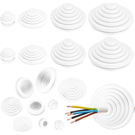 70 Pcs Œillets en Caoutchouc, Passe Fil Caoutchouc pour Trous, Oeillet Passe Cable en Forme de Tour pour Joints de Câblage Plomberie Voiture Bateau, 10 mm/20 mm/25 mm/30 mm (Blanc) (1/5)