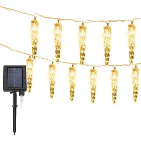 Jiubiaz Guirlande Lumineuse Noël Solaire LED Glaçons 10 m 80 LED – Pour Intérieur et Extérieur – IP44 – 8 Modes – Blanc Chaud (1/5)