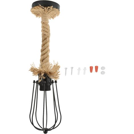 Lampadaire Plafonnier - Suspension E27 - Cordon Chanvre et Fer - Pour Salle À Manger Salon Chambre Bar - 1 Pièce (1/5)