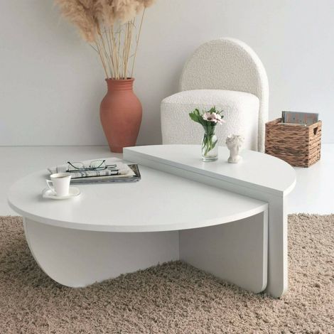 Dmora - Wohnzimmertisch Dgiarett, Niedriger Wohnzimmertisch, Kaffeeregal, Couchtisch für Sofa, 90x90h35 cm, Weiß (1/5)