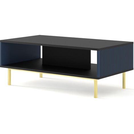 Table basse Noir/Bleu marine 90x60x45 RAVI F PEINT Pied Cadré or (1/3)