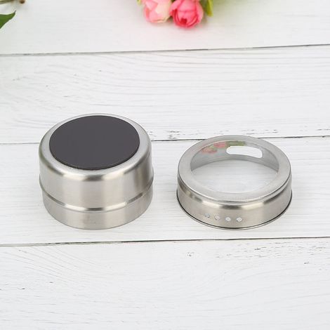 Ensemble de 12 pots à épices magnétiques en acier inoxydable, pots à épices ronds, pots à épices, récipients à épices, couvercles à épices de cuisine transparents (1/2)