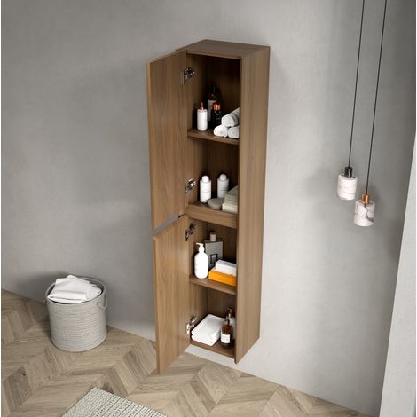Badmöbel Hängeschrank modern aus Sperrholz Eiche, 2 Türen, verstellbare Innenböden, Höhe 140 cm (1/5)
