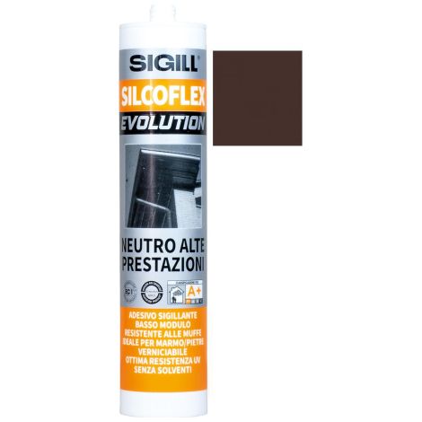 Sigill Silcoflex Evolution cartouche silicone Marron Fonce' 290 ml professionnelle haute performance pour la construction la plomberie les fenetres et les portes sans odeur sans solvants fabrique'e en
