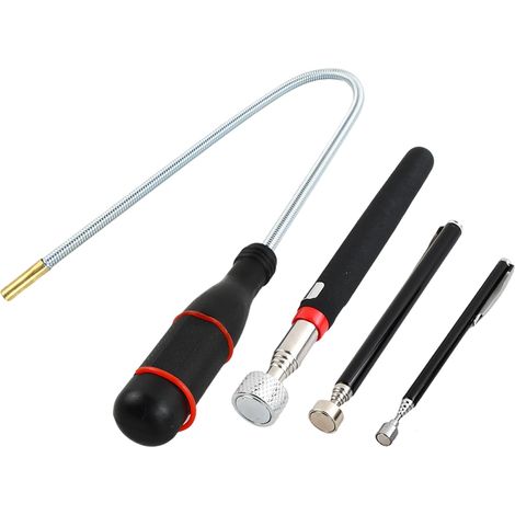 4 Pcs Outils Magnétiques Télescopiques, Aimant Telescopique Flexible avec Clip et Poignée Antidérapante Tige Récupérateur Aimantée pour Ramasser de Petites Pièces (1.5 LB 5 LB 10 LB) (1/5)