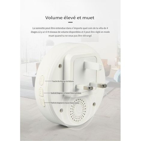 Sonnette Sans Fil Extérieur - - IP68 -180 Mètres - 58 Mélodies - Kit de Carillon avec 2 Récepteur Blanc (1/5)