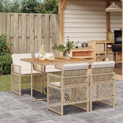 Set comedor de jardín 5 pzas con cojines ratán sintético beige vidaXL (1/5)