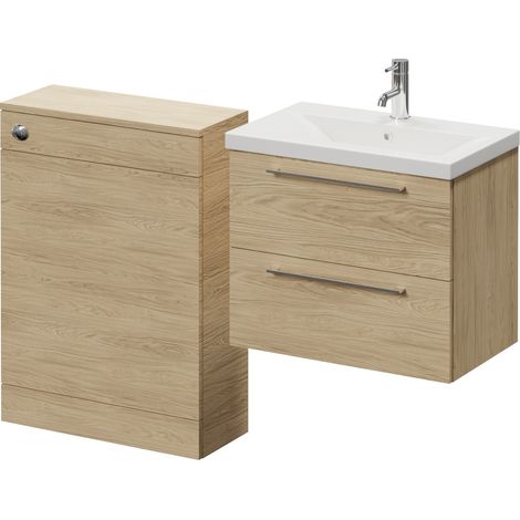 Napoli 390 Cento Light Oak 1200mm Wall Mounted 2 Drawer Vanity Unit and Toilet Suite with Glide Basin - 1200mm - Chrome 320mm HandleWithout Kingston Toilet Pan