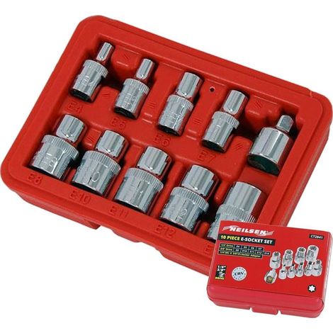 Neilsen 10pc E Torx Socket Set Female Star Bit External Hex Torque E4 - E14