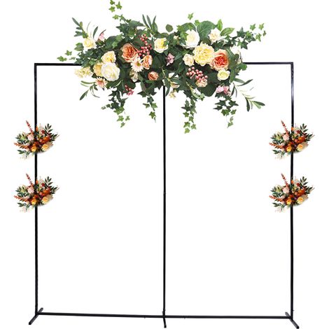 Arche de Mariage en métal, Support de Fond, Arche Ballons Carrés, pour Anniversaire, Mariage, fête prénatale, décoration de Remise de diplôme, 2.3x2.3 M Noir (1/5)