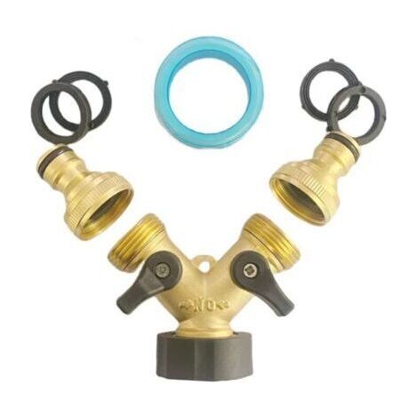 Robinet Double Machine a Laver, 2-Voies Y-Distributeur, Adaptateur Tuyau Arrosage en Laiton de 3/4"&1/2", Raccord en Y avec 2 Répartiteur de Tuyau pour Connexion de 2 Appareils (1/4)
