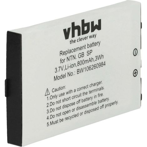 vhbw 1x Akku kompatibel mit Nintendo Game Boy Advance Special, GBA-SP Spielekonsole (800 mAh, 3,7 V, Li-Ion)