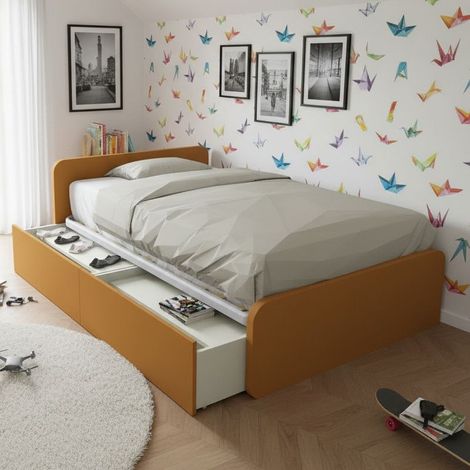 Letto 1 piazza e mezza con cassettoni, personalizzabile e facile montaggio - Zolfo (1/5)