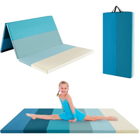 COSTWAY Tappetino da Ginnastica Pieghevole, Tappetino Portatile e Leggero con Maniglie, Tappetino per Yoga e Allenamenti per Stretching e Capriole da Casa e Palestra,Blu (1/5)