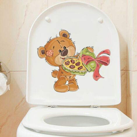 BUNTHAUS Sticker de siège de toilette en chocolat avec ours mignon, décoration murale (1/5)