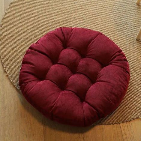Coussin de siège japonais Tatami en coton épais, 55cm8cm,tapis de sol rond épais, pouf futon, coussin touffeté pour yoga,Burgun (1/4)