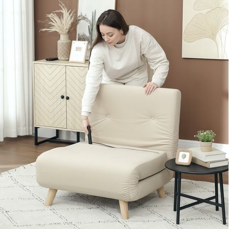 Poltrona letto beige effetto velluto, schienale a 6 posizioni HAVRYA (1/5)