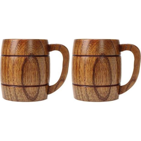 2x Tasse à bière, Bois naturel, 400ml, Style classique, Pour maison, Cadeau (1/5)