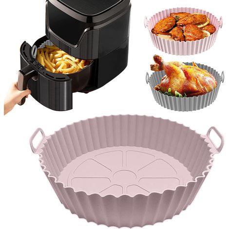 Pot en Silicone Air Fryer, Air Fryer Silicone, 2 Pièce 20cm Air fryer Tray Silicone, Air Fryer Silicone Pot Panier, Panier Friteuse en Silicone, Air Doublure de Four à Friteuse, Réutilisable (1/5)