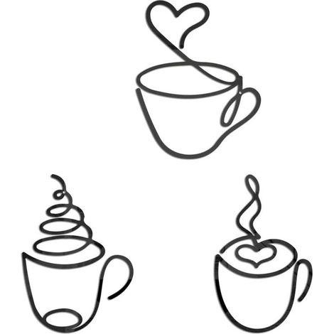 Lot de 3 autocollants muraux effet miroir - Tasse à café créative en acrylique noir - Décoration murale à décoller et à coller pour restaurant, cuisine, café (1/5)