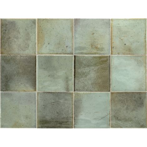 Carrelage mural faïence rustique 10x10cm celadon – Brillant poli – Boîte de 0.50 m2 – Pour espaces intérieurs – Equipe