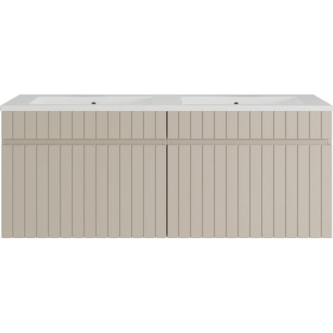 Mobile bagno sospeso scanalato beige con lavabo da incasso 120 cm - SATARA