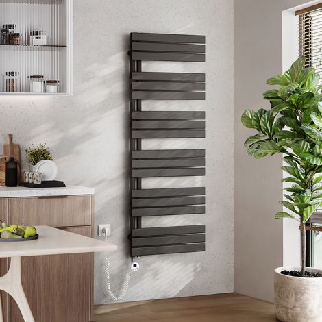 EMKE Elektrischer Badheizkörper mit WiFi 160 x 60 cm Anthrazit 1000 W Handtuchheizkörper, Smart Home, Flachrohr 24/7 Timer & Alexa kompatibel