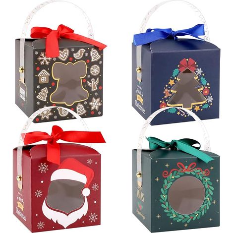 24pcs Paper Boxes with Transparent Handle and Window Candy Box Biscuit Box Gift Boxes with Ribbon for Party Birthday Party Supplies (1/5)
