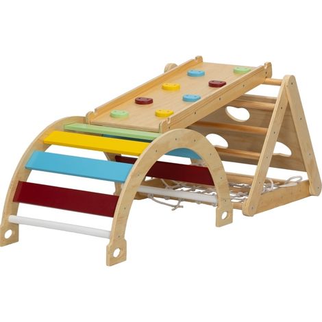 Parque de escalada infantil interior 7 en 1 con tobogán y arco de madera multicolor HOMVRA (1/5)