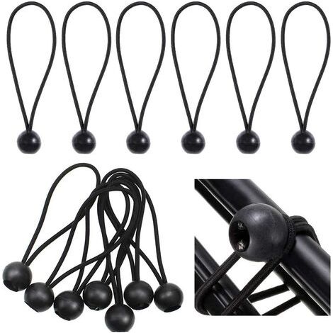 Lot de 20 sangles en caoutchouc avec tendeurs pour bâches de tente, bâches de camping, affiches, 15 cm, noires (1/2)