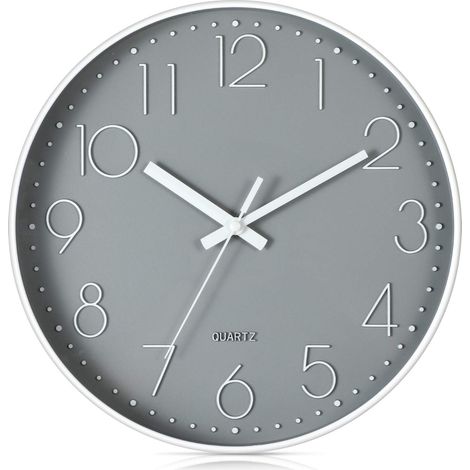 MINKUROW Reloj De Pared Silencioso De Cuarzo Moderno De 12 Pulgadas Con Números Arábigos Relojes De Pared Sin Verificar La Decoración De Accesorios Para El Hogar (Gris) (1/5)