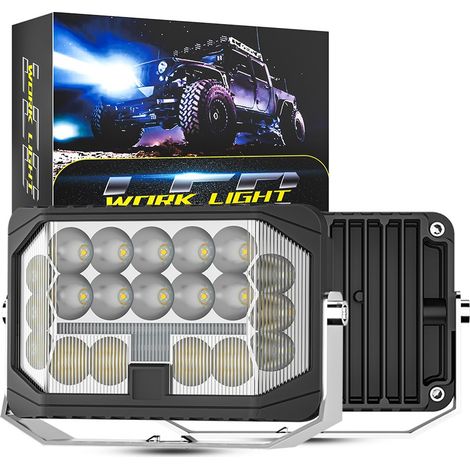 Phare de Travail LED 7 Pouces 32LED 96W 12000LM, Double Couleur Blanc/Jaune DRL, Feu de Conduite Haute et Basse Faisceau Spot + Flood pour 4x4, Camion, Voiture DC 9-30V IP67(4pcs) (1/5)