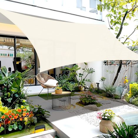 Voile d'ombrage Triangle 5x5x7m Respirant HDPE Toile Ombrage UV Protection pour Patio Balcon Jardin Terrasse Extérieur-Crème (1/5)
