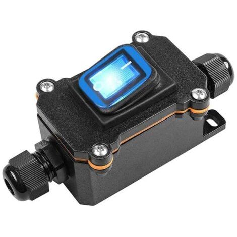 Inline-Schalter, Inline-Schnurschalter, wasserdichter Wippschalter, 12 V DC 25 A DPST 4-polig 12 V, IP68-Schnur-Wippschalter, Doppelloch-offener Einlass (blau)