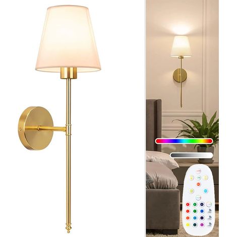 Applique murale rechargeable sans fil avec télécommande, intensité variable, 3 températures de couleur réglables, modes d'éclairage RVB, doré (1/5)