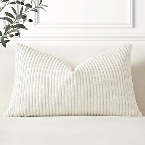 Lot de 1 Housse de Coussin en Velours Côtelé Décoratif Canapé Taie d'oreiller Douce pour Maison Salon Chambre Lit Clic Clac Décoration 30x50cm Crème Beige (1/5)