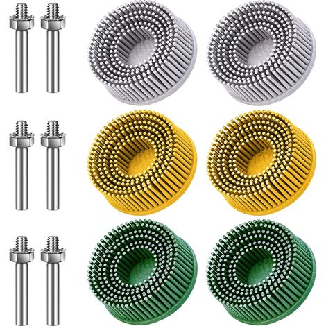 Confezione da 6 dischi abrasivi da 2 pollici con setole, grana 50, 80, 120, con attacco per gambo da 1/4", per la rimozione del rivestimento abrasivo in metallo