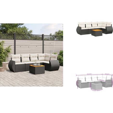 Salon de jardin 6 pcs avec coussins noir résine tressée - Ensemble Salon De Jardin - Meuble Extérieur - Résine Tressée - Rotin Synthétique - Acacia (1/3)