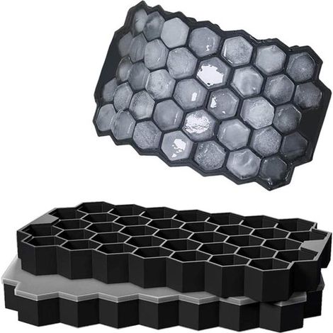 Cubitera de silicona, juego de 2 cubitos de hielo, 37 compartimentos con tapa, libre de BPA, para cerveza, cócteles y whisky (negro).