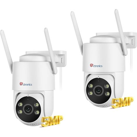 Ctronics Lot de 2 Caméra Surveillance WiFi Extérieure 5MP - WiFi 5GHz/2.4GHz, Détection Humain Véhicule Animal, Suivi Auto, Vision Nocturne Couleur 30m, IP66