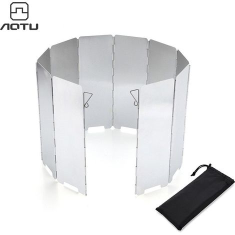 Pare-brise pliable pour réchauds de camping, lot de 10 pare-brise en aluminium, sac de transport inclus, pare-brise léger pour brûleur à butane (1/5)
