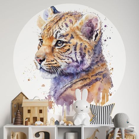 Sticker mural rond / cercle Enfants - Lionceau - Diamètre 30 cm - Adhésif MAT (1/2)