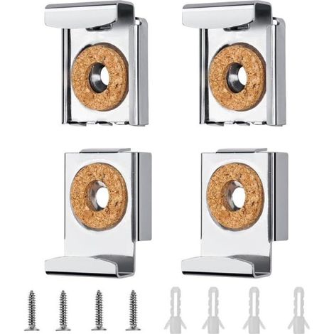 Fixation Miroir, 4 Pcs Supports de Miroir avec Chevilles et Vis, Fixation de Miroir en Verre pour Salle de Bain, Toilettes, Salon (1/5)
