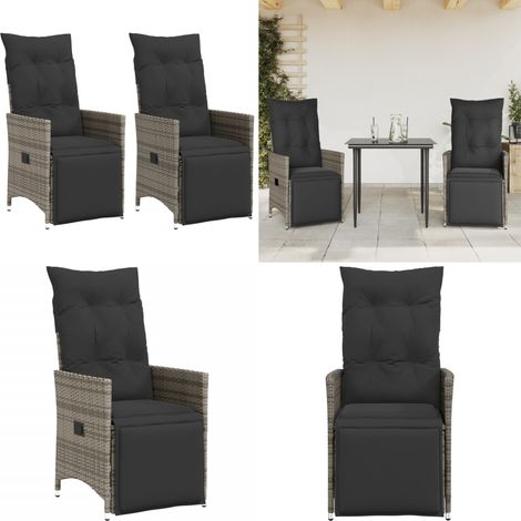 Gartensessel mit Kissen 2 Stk. Verstellbar Grau Poly Rattan - Gartenstuhl - Liegesessel - Lounge Chair - Rattan Sessel - Gartenmöbel - Home & Living (1/5)