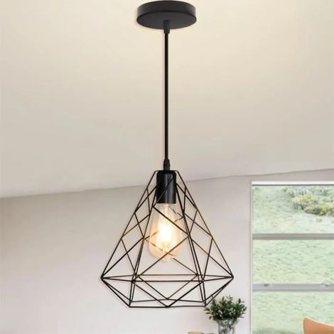 U-Do Lampe de Plafonde Cage forme Diamant en Fer Noir E27 Lustre Suspension Luminaire Ajustable Industriel pour Salon (1/4)