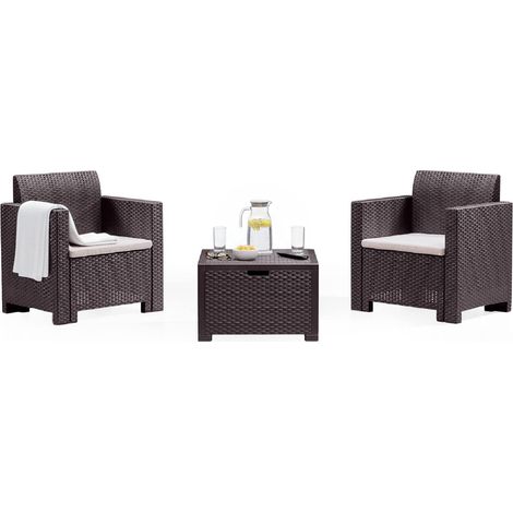 Dmora - Lounge-Set für den Außenbereich Dkrajn, Gartenset mit Kissen, Lounge-Set für den Innenbereich in Rattan-Optik, 100 % Made in Italy, Braun